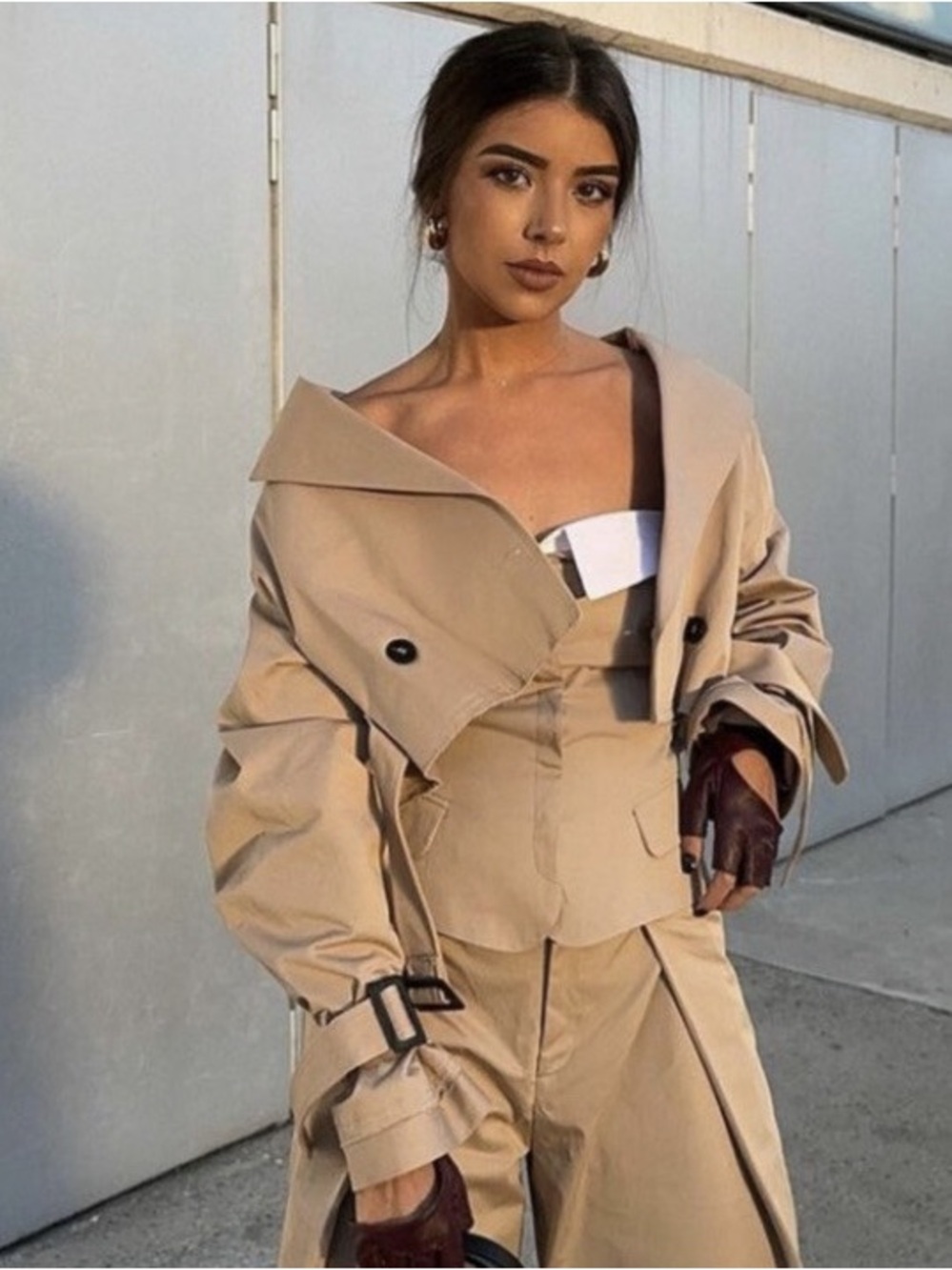 Zara Beige Strapless Corset Structured Trench Coat Top Tailored Vest Copcore